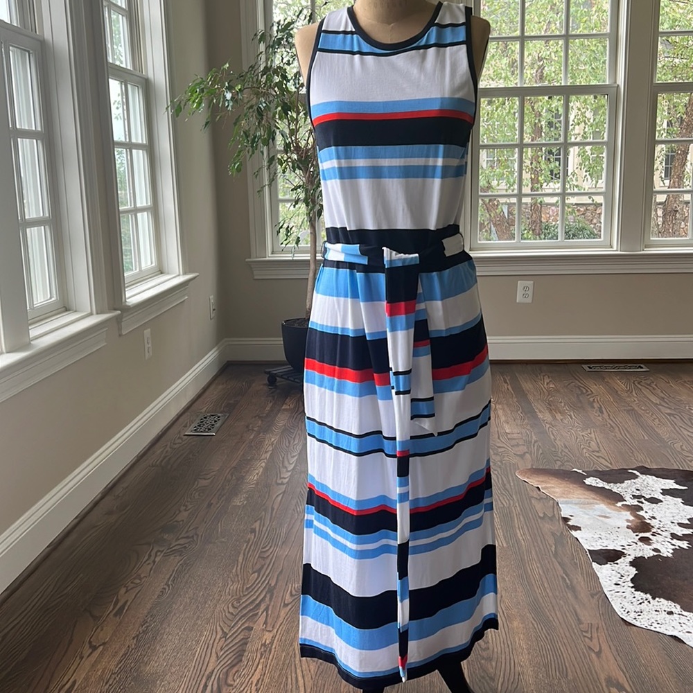 Long tank t- shirt dress with tie waist